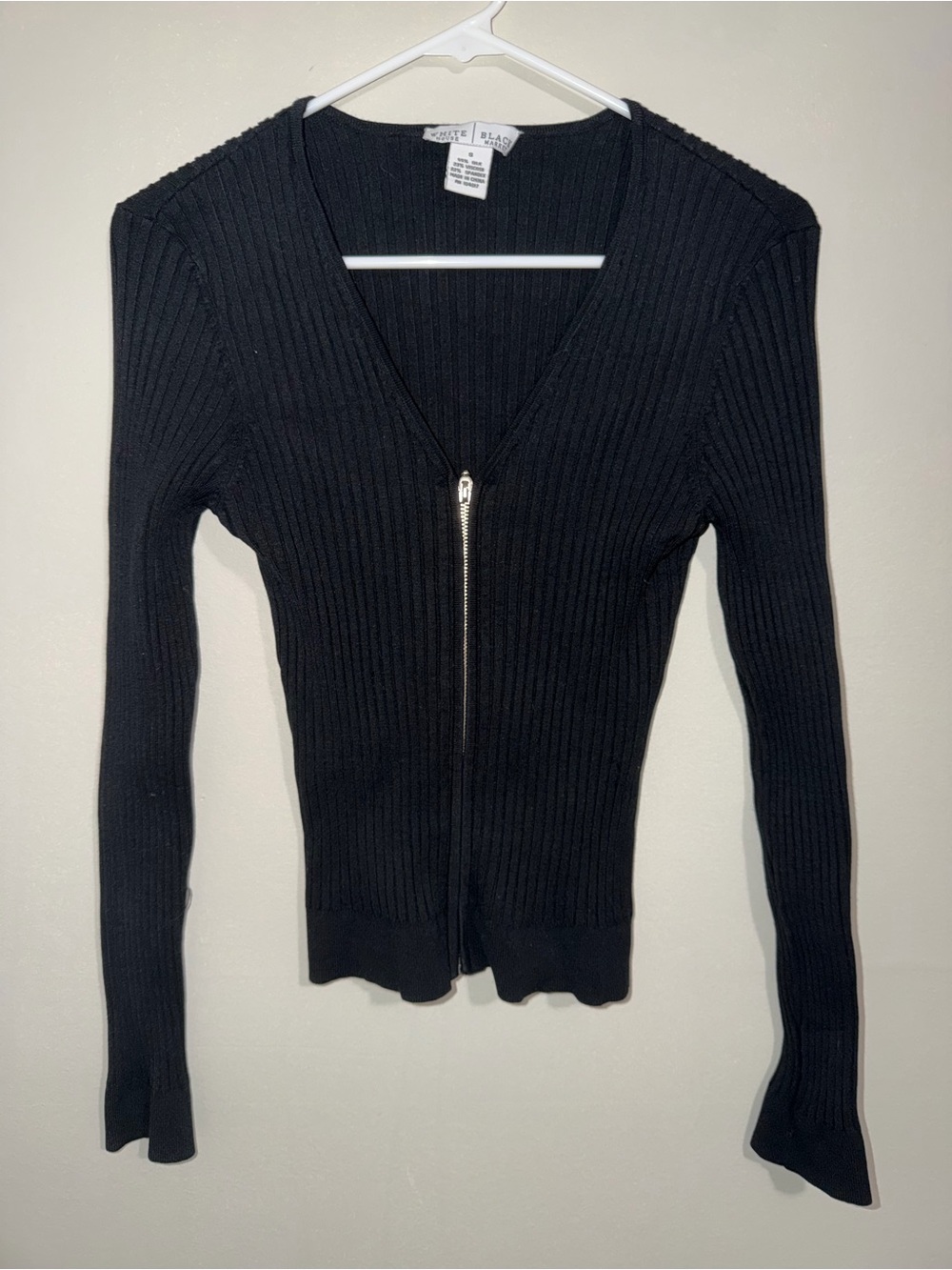 White House Black Market Women’s Small Black Ribbed Zip Front Cardigan Sweater